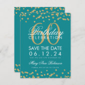 Gold Blauwgroen 60th Birthday Save Date Confetti Save The Date (Voorkant / Achterkant)