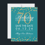Gold Blauwgroen 70th Birthday Save Date Confetti Save The Date<br><div class="desc">Het elegante "70th Birthday Party"-ontwerp met Gold Faux Glitter Confetti Blauwgroen en op maat gesneden tekst en details. Eenvoudig te gebruiken en eenvoudig aan te passen. Bestel vandaag nog!</div>