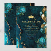Gold Blauwgroen Agaat Graduation Party Kaart (Voorkant / Achterkant)