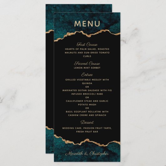 Gold Blauwgroen Agaat Wedding Menu (Voorkant / Achterkant)
