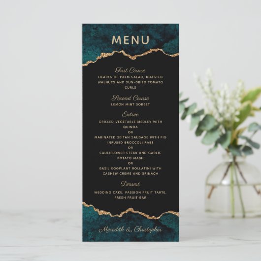 Gold Blauwgroen Agaat Wedding Menu (Staand voorkant)
