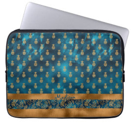 Gold Blauwgroen anananas Floral Elegant Name Laptop Sleeve