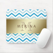 Gold Blauwgroen Beach Chevron Pattern Monogram Muismat (Met muis)