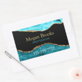 Gold Blauwgroen Black Agate, naam, telefonische in Rechthoekige Sticker (Envelop)