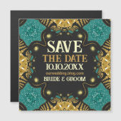 Gold Blauwgroen Black Funky Tribal Save the Date (Voorkant / Achterkant)