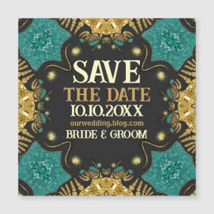 Gold Blauwgroen Black Funky Tribal Save the Date