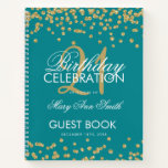 Gold Blauwgroen Blue Confetti 21st Birthday Guestb Notitieboek<br><div class="desc">Een elegante 21e Birthday Party Guest Book-sjabloon met Gold Glitter Confetti op Blauwgroen blauw ontwerp en eenvoudig aan te passen tekst.</div>