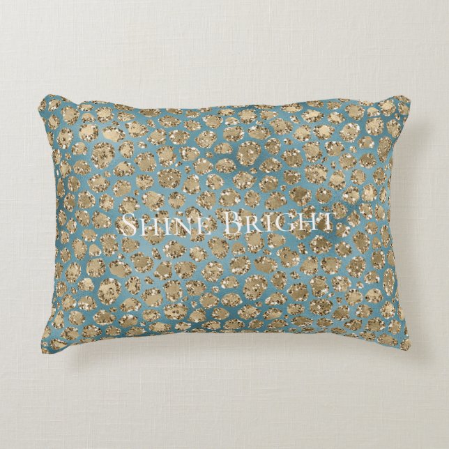 Gold Blauwgroen Blue Glitzy Leopard Print       Accent Kussen (Voorkant)