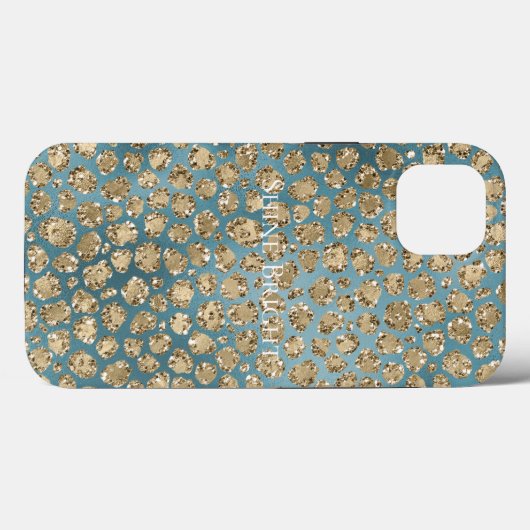 Gold Blauwgroen Blue Glitzy Leopard Print        Case-Mate iPhone Case (Achterkant (horizontaal))