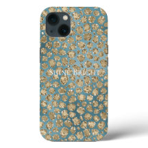 Gold Blauwgroen Blue Glitzy Leopard Print       