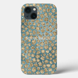 Gold Blauwgroen Blue Glitzy Leopard Print        Case-Mate iPhone Case