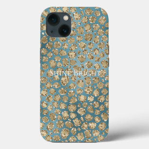 Gold Blauwgroen Blue Glitzy Leopard Print Case-Mate iPhone Case