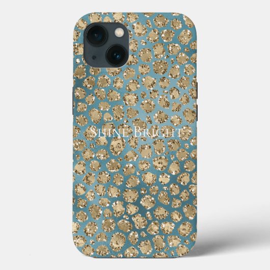 Gold Blauwgroen Blue Glitzy Leopard Print Case-Mate iPhone Case (Achterkant)
