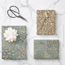 Gold Blauwgroen Blue Glitzy Leopard Print Inpakpapier Vel
