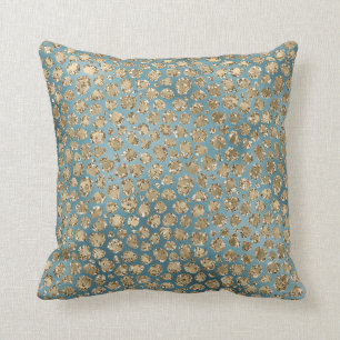 Gold Blauwgroen Blue Glitzy Leopard Print        Kussen