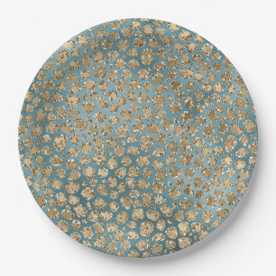 Gold Blauwgroen Blue Glitzy Leopard Print Papieren Bordje