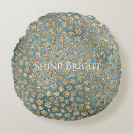 Gold Blauwgroen Blue Glitzy Leopard Print      Rond Kussen