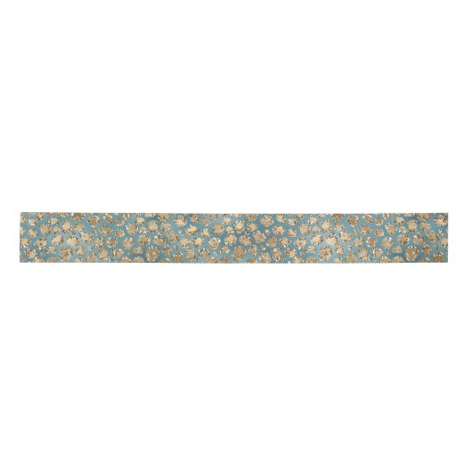 Gold Blauwgroen Blue Glitzy Leopard Print   Satijnen Lint (Voorkant)