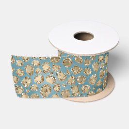 Gold Blauwgroen Blue Glitzy Leopard Print   Satijnen Lint