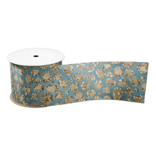 Gold Blauwgroen Blue Glitzy Leopard Print   Satijnen Lint