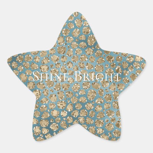Gold Blauwgroen Blue Glitzy Leopard Print Ster Sticker (Voorkant)