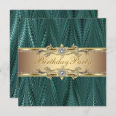 Gold Blauwgroen Blue Green Birthday Party-uitnodig Kaart (Voorkant / Achterkant)