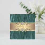 Gold Blauwgroen Blue Green Birthday Party-uitnodig Kaart (Staand voorkant)