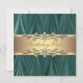 Gold Blauwgroen Blue Green Birthday Party-uitnodig Kaart (Voorkant)