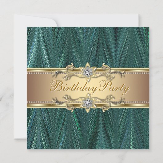 Gold Blauwgroen Blue Green Birthday Party-uitnodig Kaart (Voorkant)