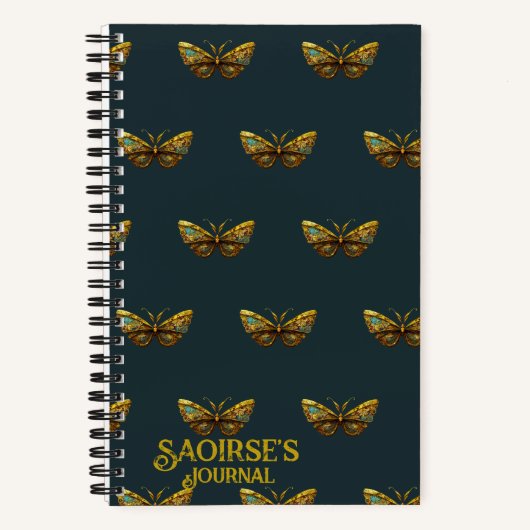 Gold & Blauwgroen Butterfly Small Hardcover Notitieboek (Voorkant)