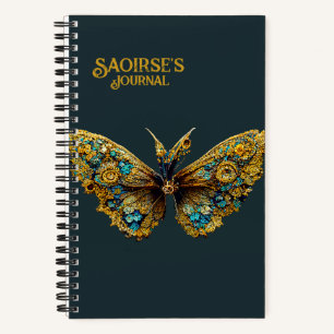  Gold & Blauwgroen Butterfly Small Hardcover Notitieboek