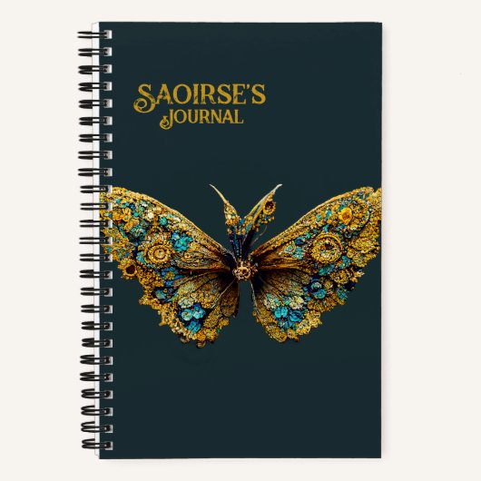  Gold & Blauwgroen Butterfly Small Hardcover Notitieboek (Voorkant)