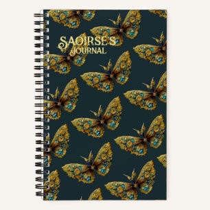  Gold & Blauwgroen Butterfly Small Hardcover Notitieboek
