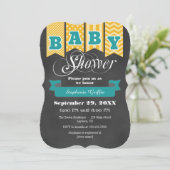 Gold Blauwgroen Chalkboard Vlag Baby shower Uitnod Kaart (Staand voorkant)