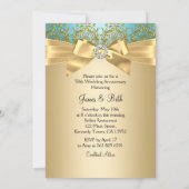 Gold Blauwgroen Damask & Bow Photo 50e Jubileum Kaart (Achterkant)