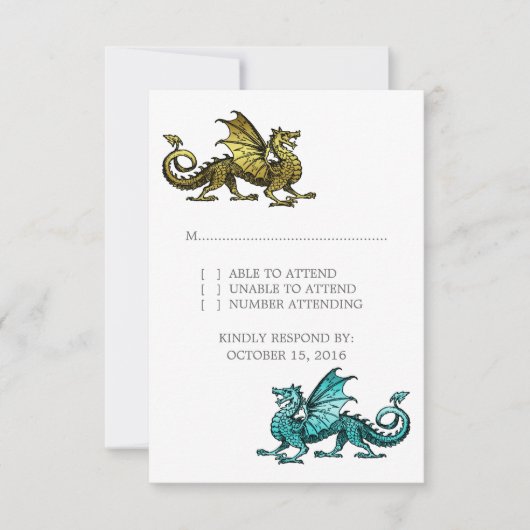Gold Blauwgroen Dragon Wedding Response Kaart (Voorkant)