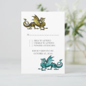 Gold Blauwgroen Dragon Wedding Response Kaart (Staand voorkant)