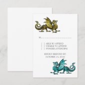 Gold Blauwgroen Dragon Wedding Response Kaart (Voorkant / Achterkant)