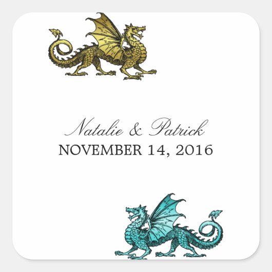 Gold Blauwgroen Dragon Wedding Stickers (Voorkant)