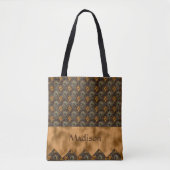 Gold Blauwgroen Elegant Peacock  naam Persoonlijk Tote Bag (Voorkant)