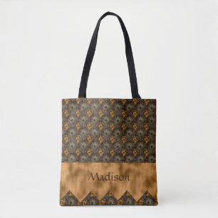 Gold Blauwgroen Elegant Peacock  naam Persoonlijk Tote Bag
