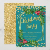 Gold Blauwgroen Floral Holly Glitter Kerstmis Corp