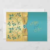 Gold, Blauwgroen Floral Monogram Weddenschap Kaart (Voorkant)