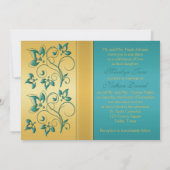 Gold, Blauwgroen Floral Monogram Weddenschap Kaart (Achterkant)