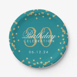 Gold Blauwgroen Glitter Confetti 30th Birthday Papieren Bordje