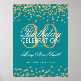 Gold Blauwgroen Glitter Confetti 30th Birthday Poster