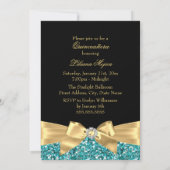 Gold Blauwgroen Glitter & Jewel Bow Quinceanera Kaart (Achterkant)