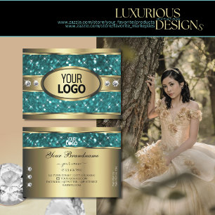 Gold Blauwgroen Glitter Luminous Stars Diamonds en Visitekaartje