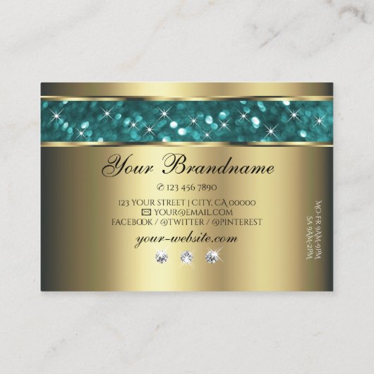 Gold Blauwgroen Glitter Luminous Stars Diamonds Visitekaartje (Achterkant)