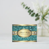 Gold Blauwgroen Glitter Luminous Stars Diamonds Visitekaartje (Staand voorkant)